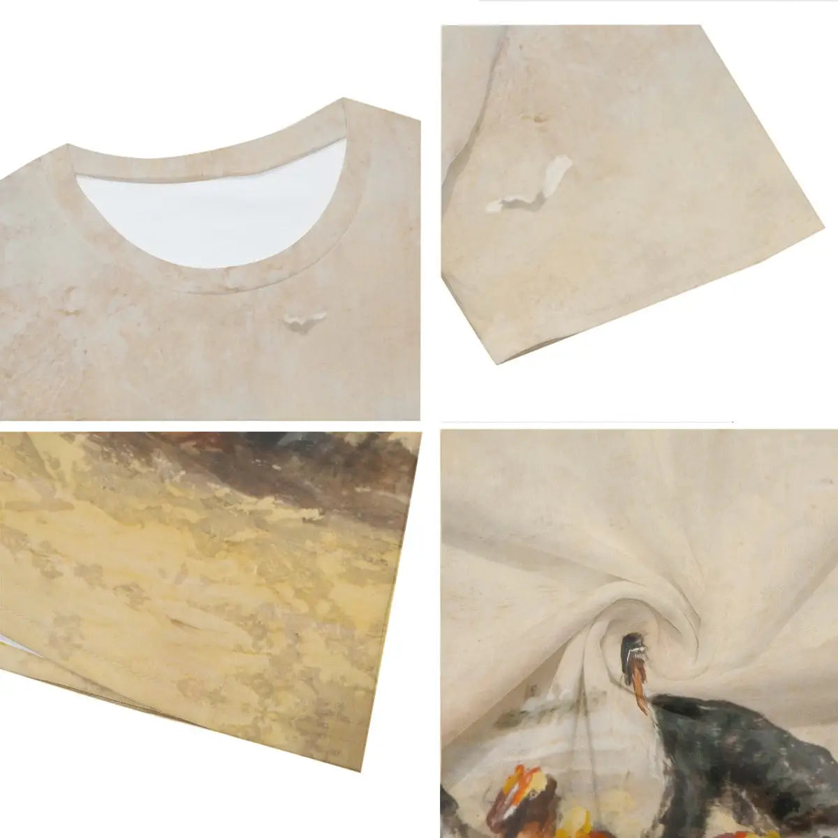 Close-up detail of high-quality printing on 100% cotton Beach Scene T-shirt, showcasing the meticulous reproduction of Bardy's impressionistic brushwork that captures the shimmering light effects and human interactions of early 20th century French beach culture.