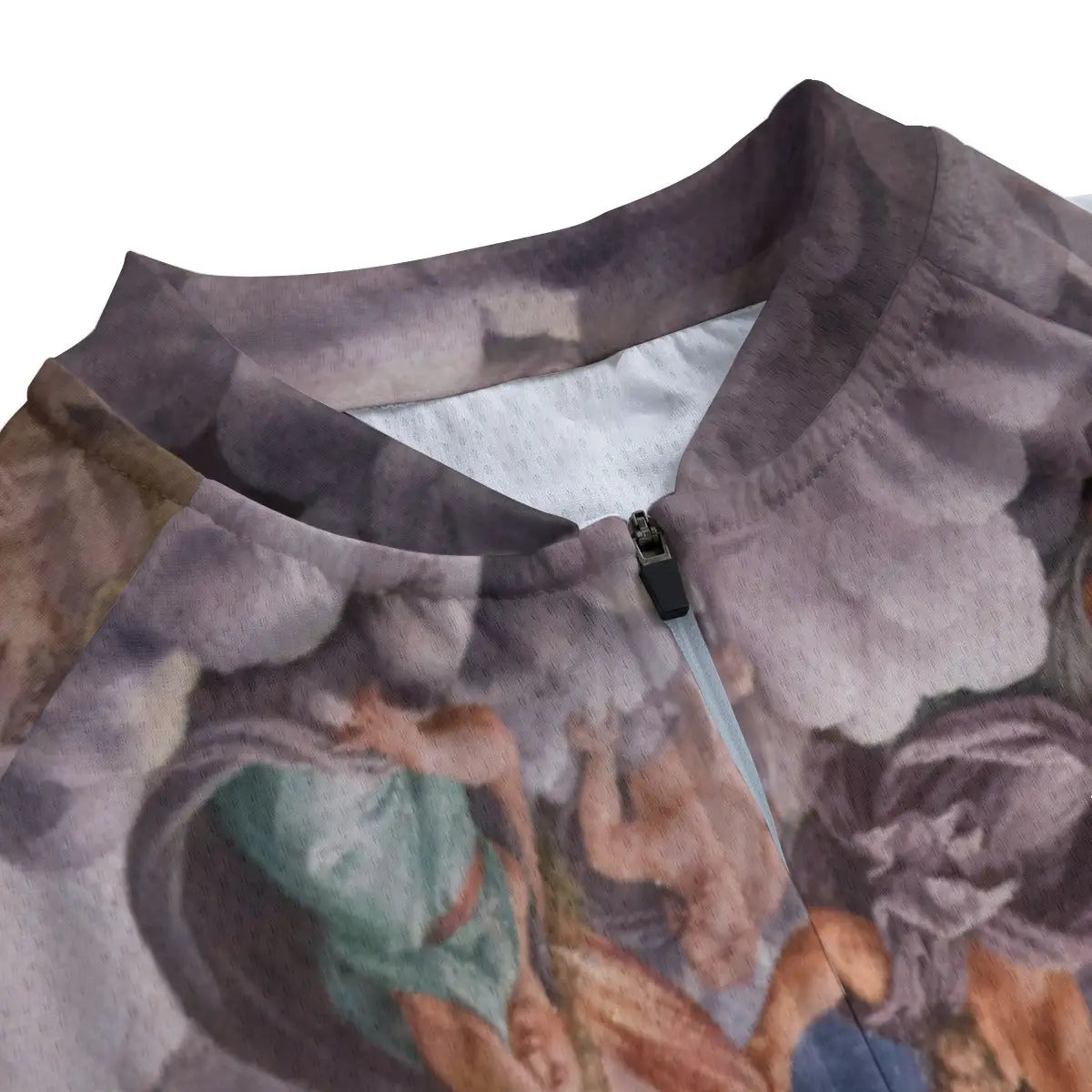 Close-up of secure non-slip rubber hem on Mannerist art cycling jersey maintaining position during intense effort