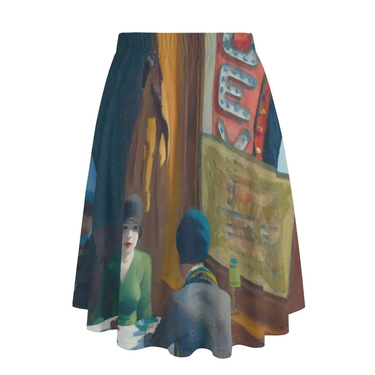 Back view of restaurant-inspired maxi skirt showing how the social scene wraps thoughtfully around the garment