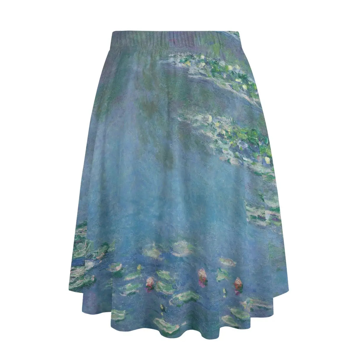 Back view of Giverny-inspired maxi skirt showing how the peaceful pond wraps serenely around the garment