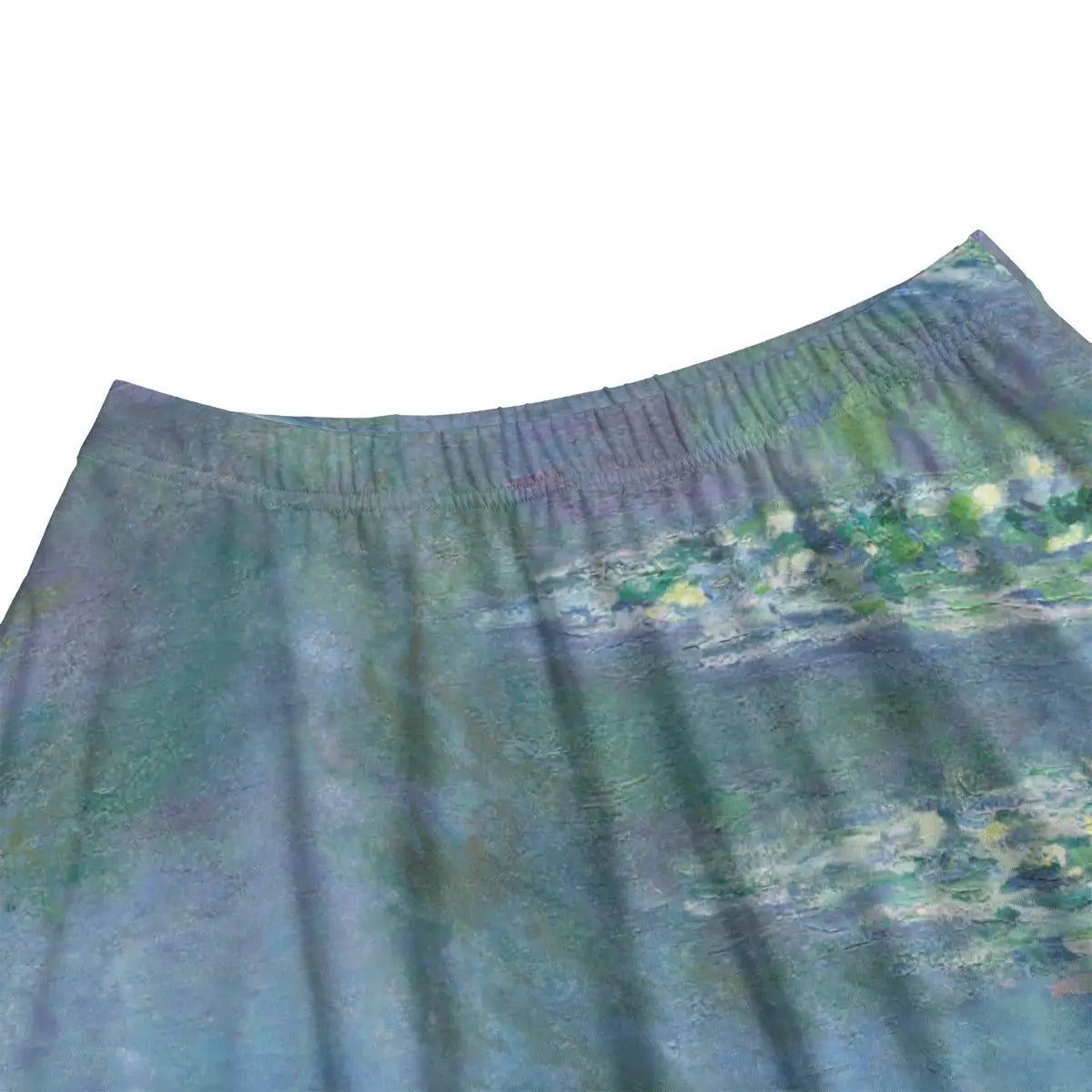 Close-up of delicate water lilies and subtle color reflections from Monet's aquatic masterpiece beautifully rendered on premium fabric