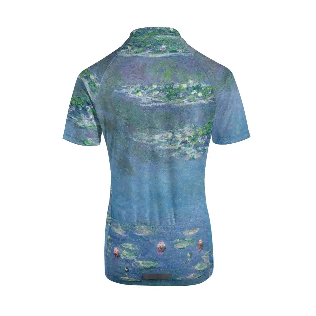 Back view showing the three functional storage pockets on Water Lilies women's cycling jersey