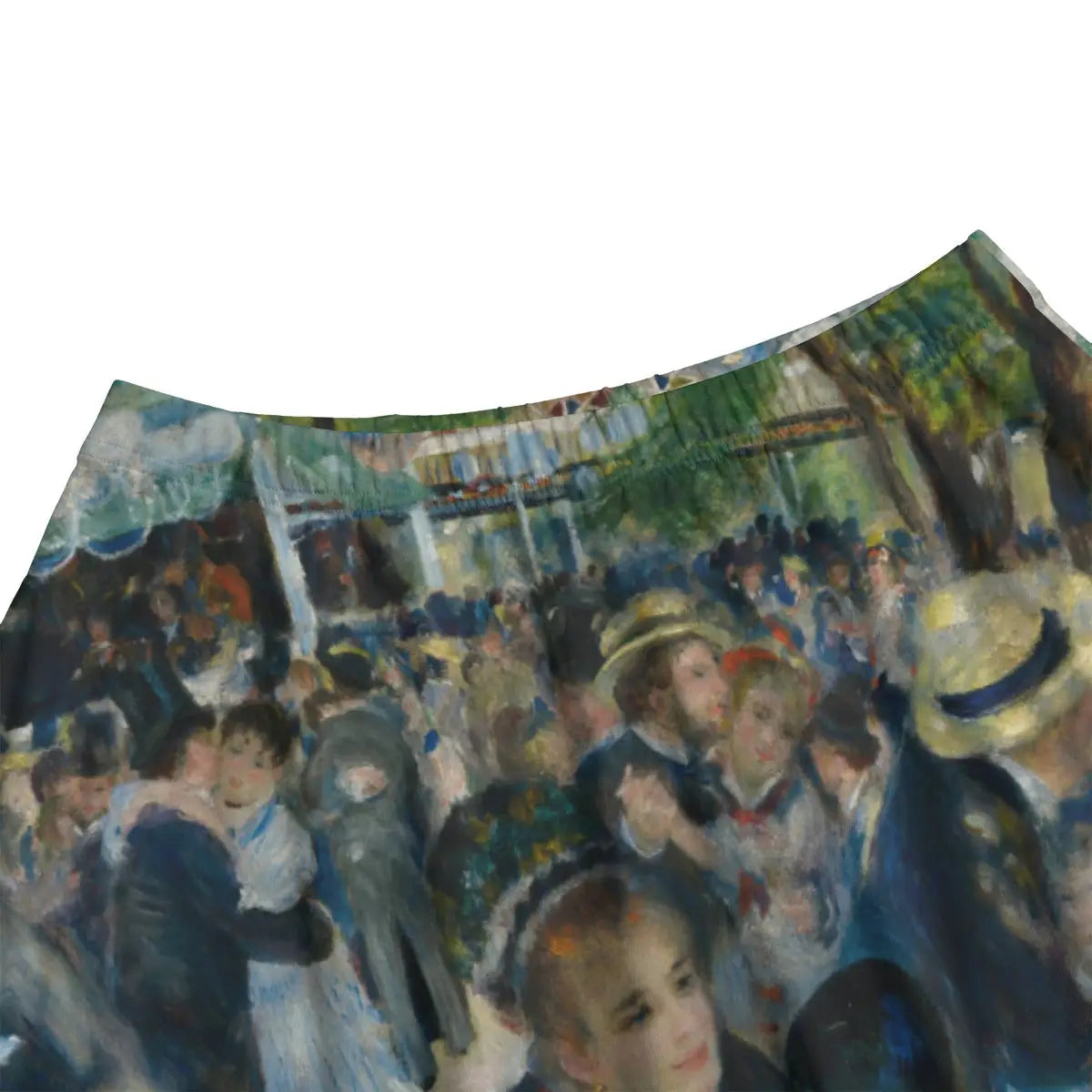 Close-up of sunlit figures and social gathering details from Renoir's beloved masterpiece beautifully rendered on premium fabric