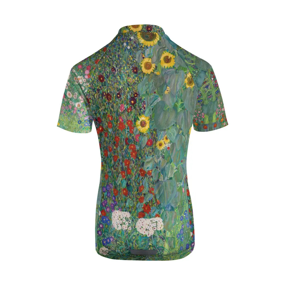 Back view showing the three functional storage pockets on Farm Garden women's cycling jersey