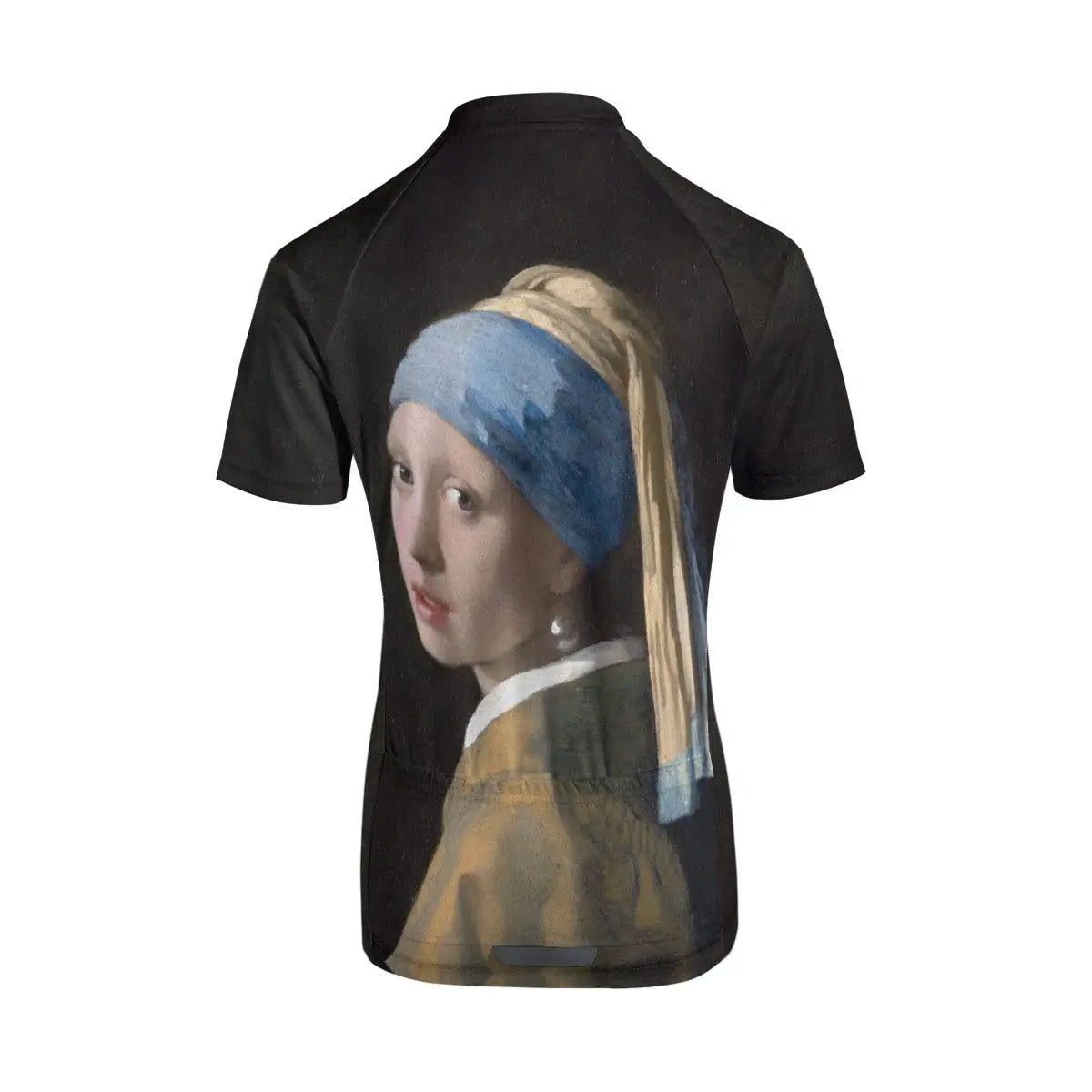 Back view showing the three functional storage pockets on Girl with a Pearl Earring women's cycling jersey