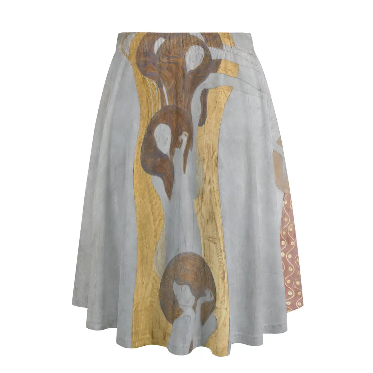 Back view of musical allegory inspired maxi skirt showing how the narrative scene wraps completely around the garment