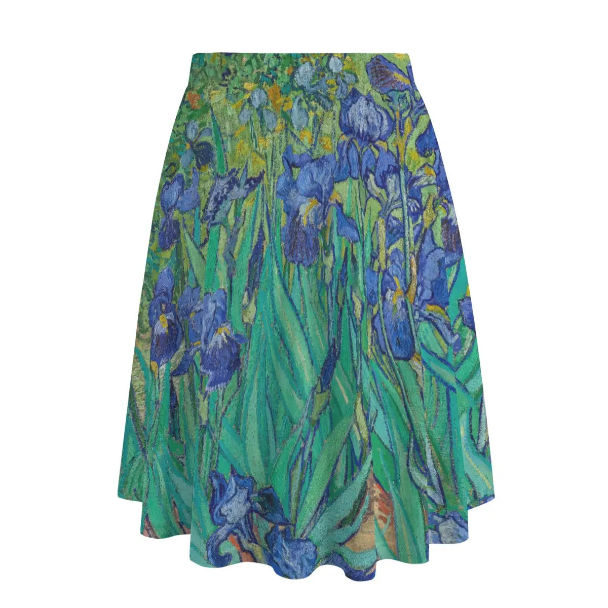 Side view of A-line floral skirt showing natural flow and movement of fabric with bold brushstrokes visible