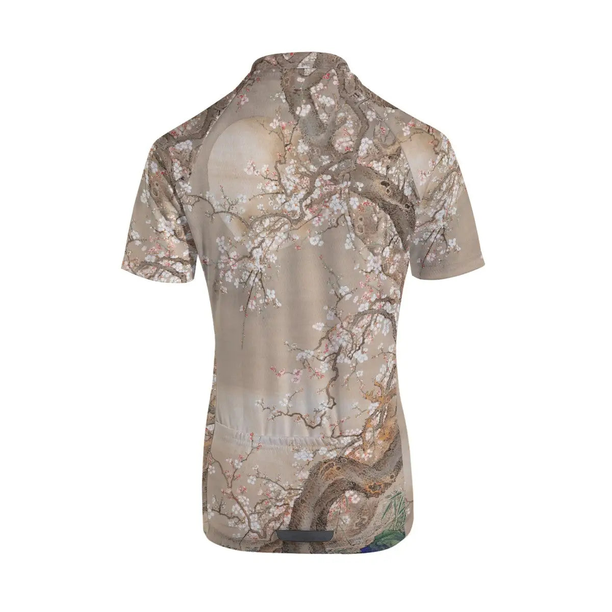 Back view showing the three functional storage pockets on Japanese Plum Blossoms women's cycling jersey