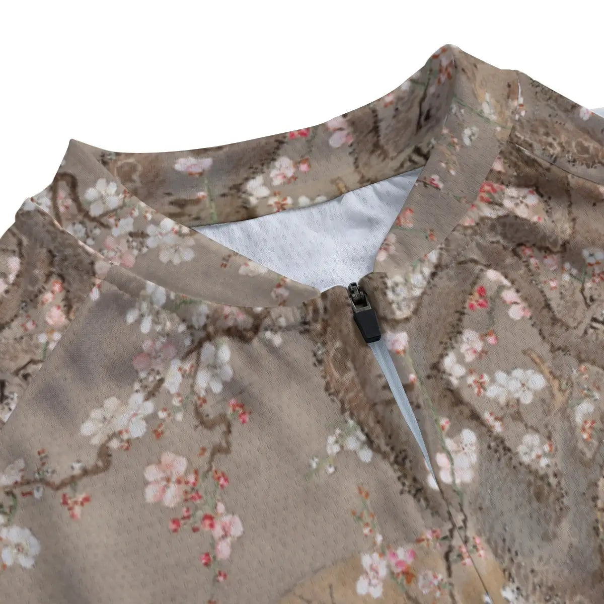 Side profile showing the aerodynamic slim fit of the women's Japanese ink art cycling jersey