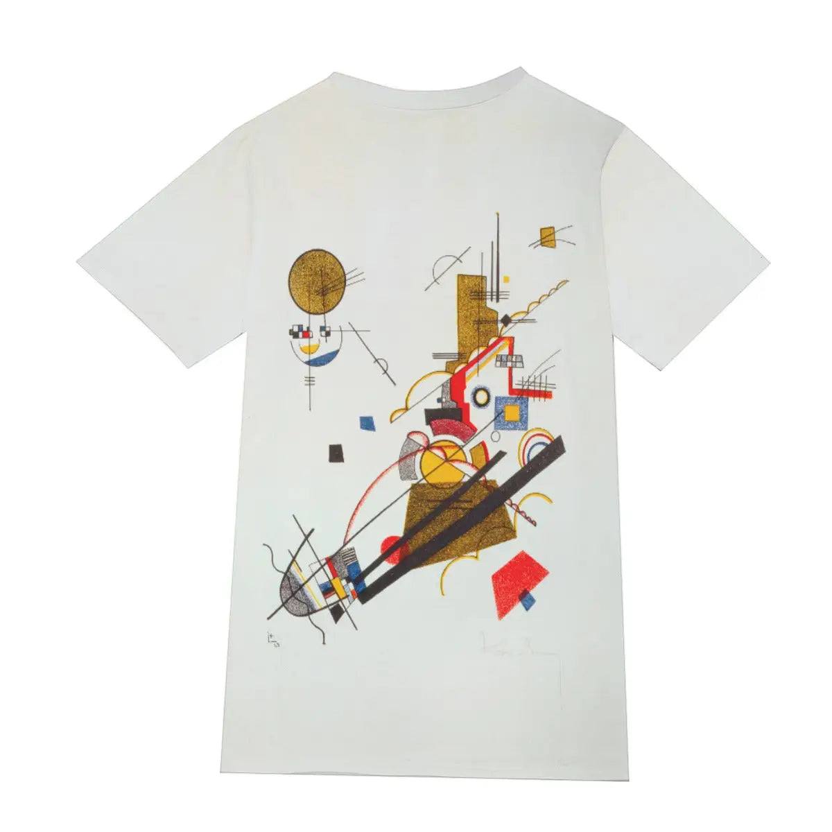 Back view of 190GSM cotton T-shirt showing the continuation of Kandinsky's transcendent abstract composition, demonstrating the seamless 360-degree print quality that captures the full impact of this landmark modernist lithograph.