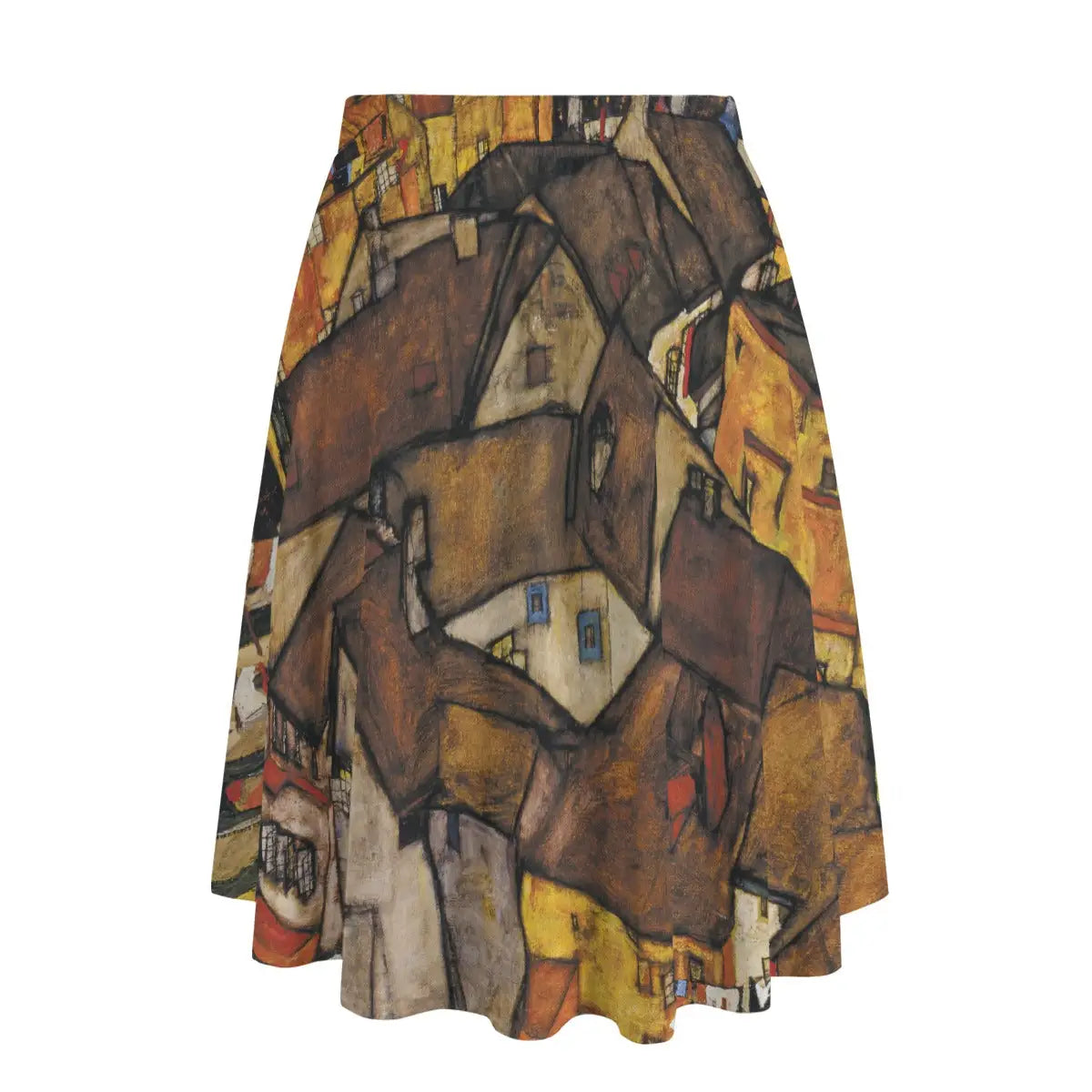 Back view of Austrian Expressionist-inspired maxi skirt showing how the Czech town wraps completely around the garment