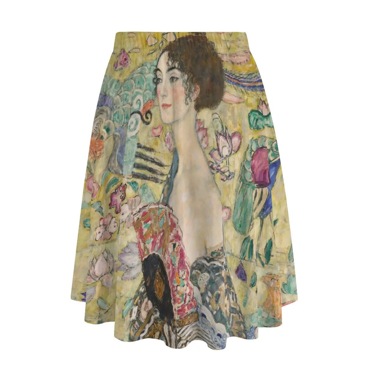 Back view of cosmopolitan-inspired maxi skirt showing how the exotic design wraps elegantly around the garment
