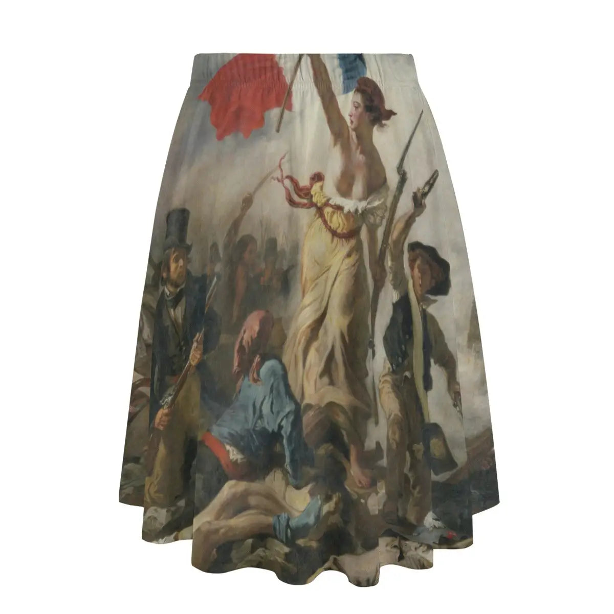 Back view of French Revolution-inspired maxi skirt showing how the democratic allegory wraps boldly around the garment