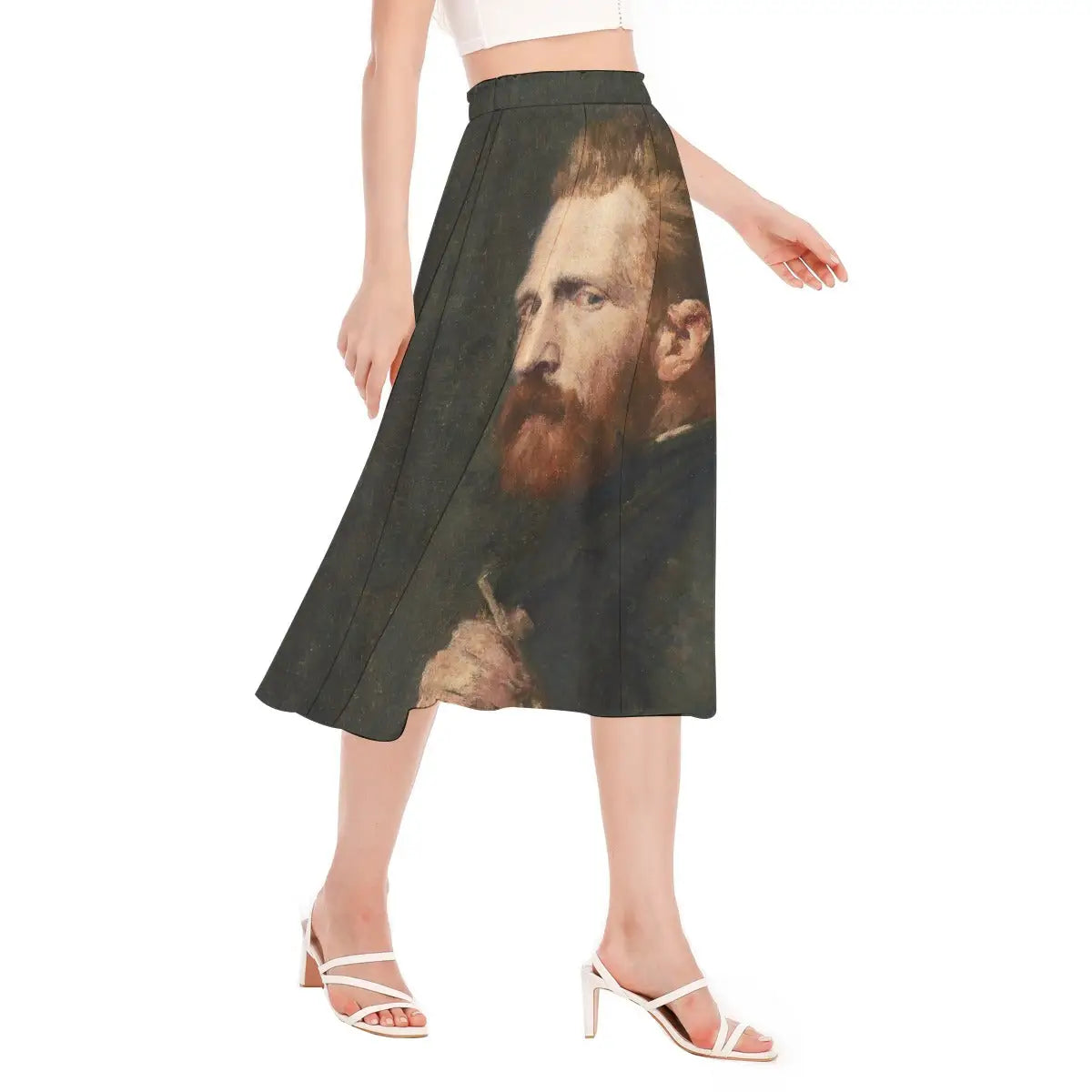 Close-up view of Russell's Portrait of Vincent van Gogh artwork printed on sustainable chiffon fabric showing the detailed rendering of van Gogh's intense gaze and thoughtful expression.