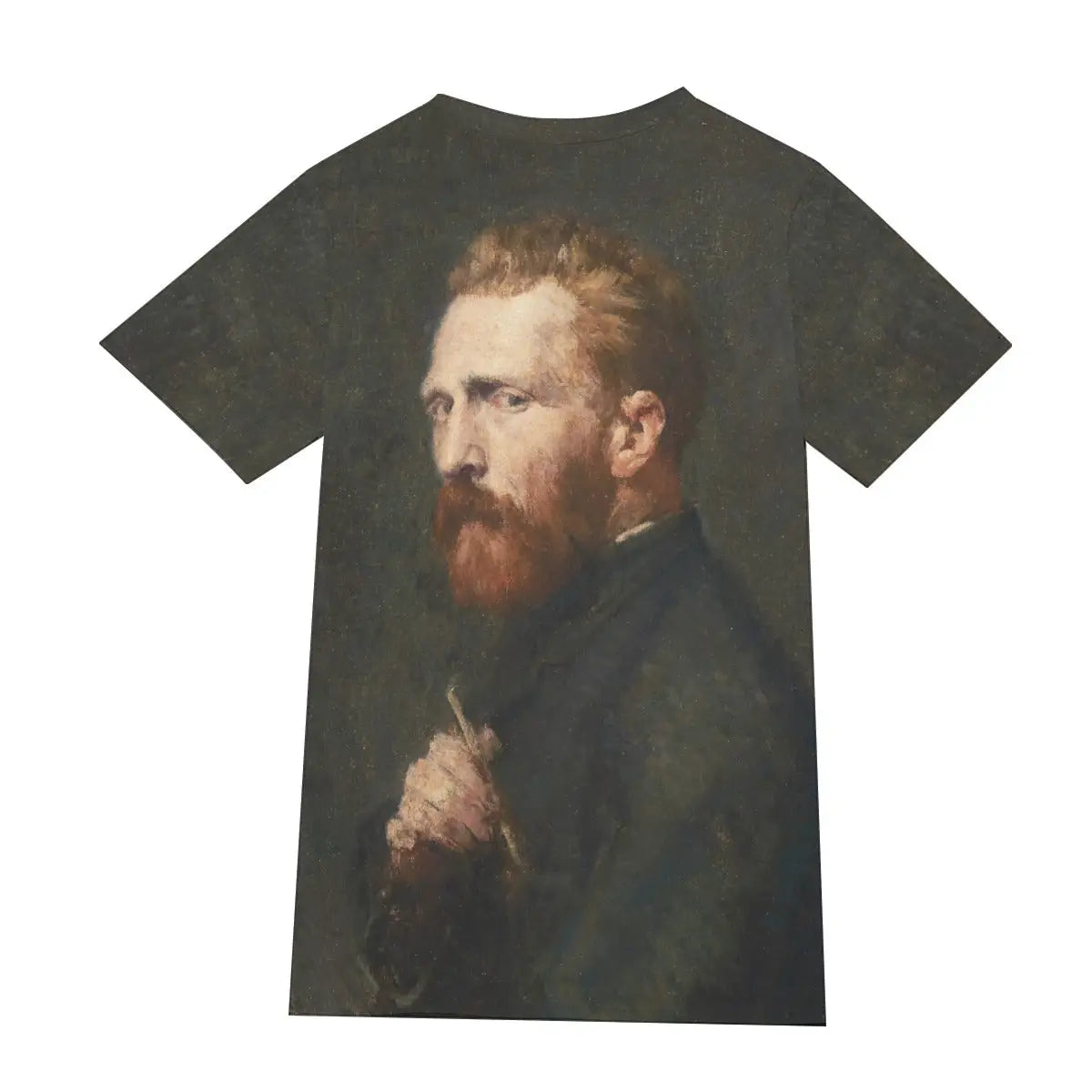 Back view of 190GSM cotton T-shirt showing how the blue background of Russell's portrait creates a striking visual impact from all angles, demonstrating the 360-degree print quality