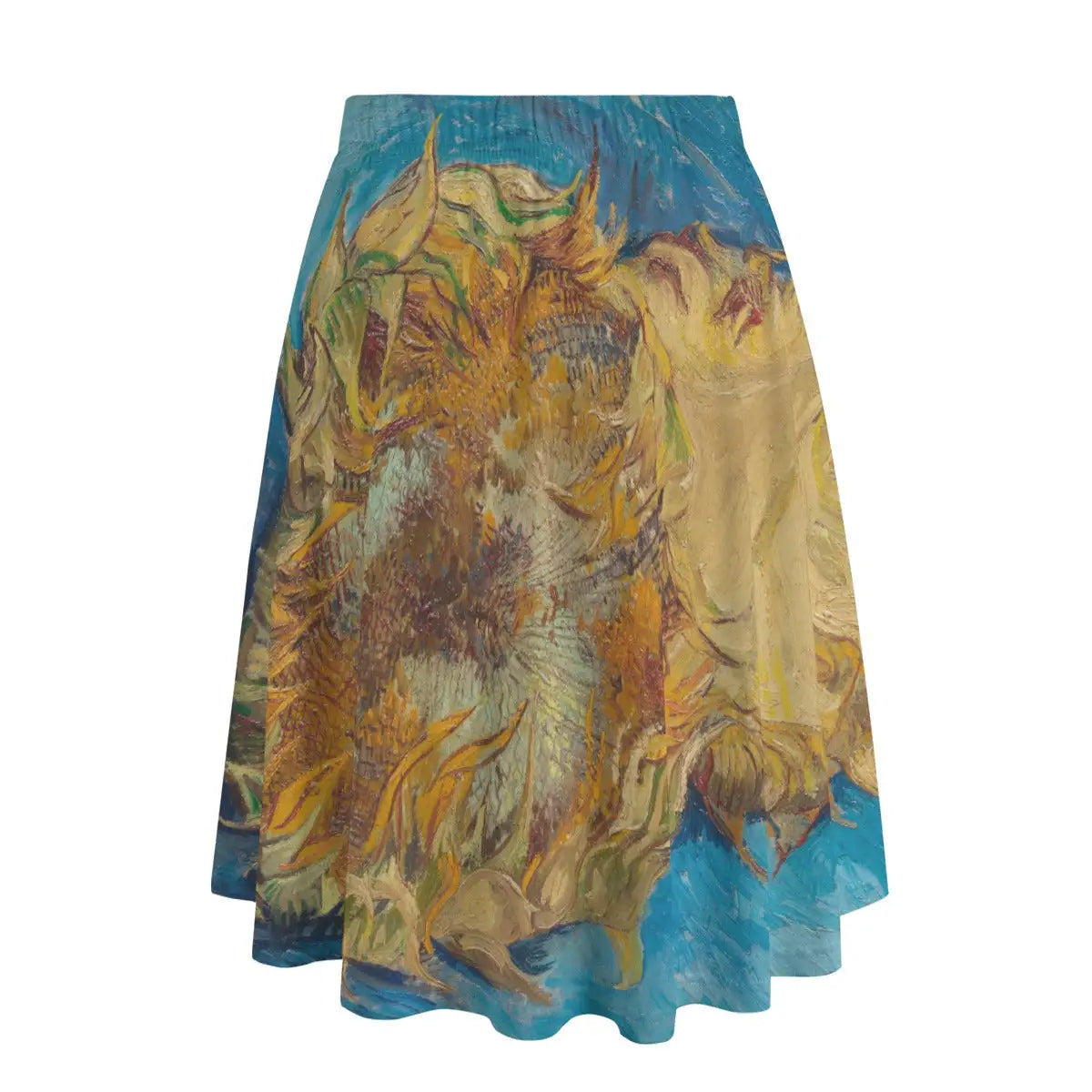 Side view of A-line Sunflowers skirt showing natural flow and drape of fabric
