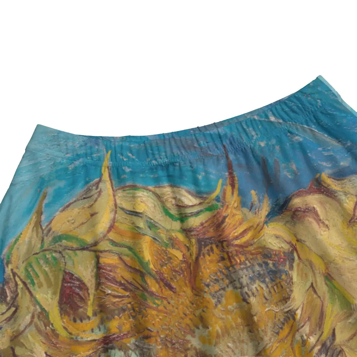 Close-up of detailed Sunflowers artwork print on premium polyester-spandex fabric