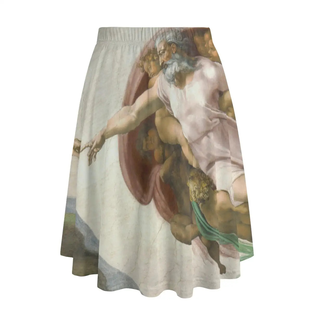 Back view of Sistine Chapel inspired maxi skirt showing how the artwork wraps around the garment