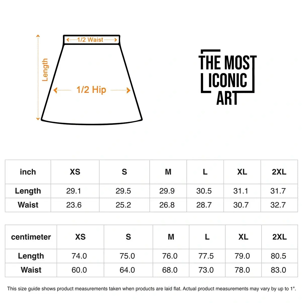 Size Chart of Artistic Skirts - XS-2XL