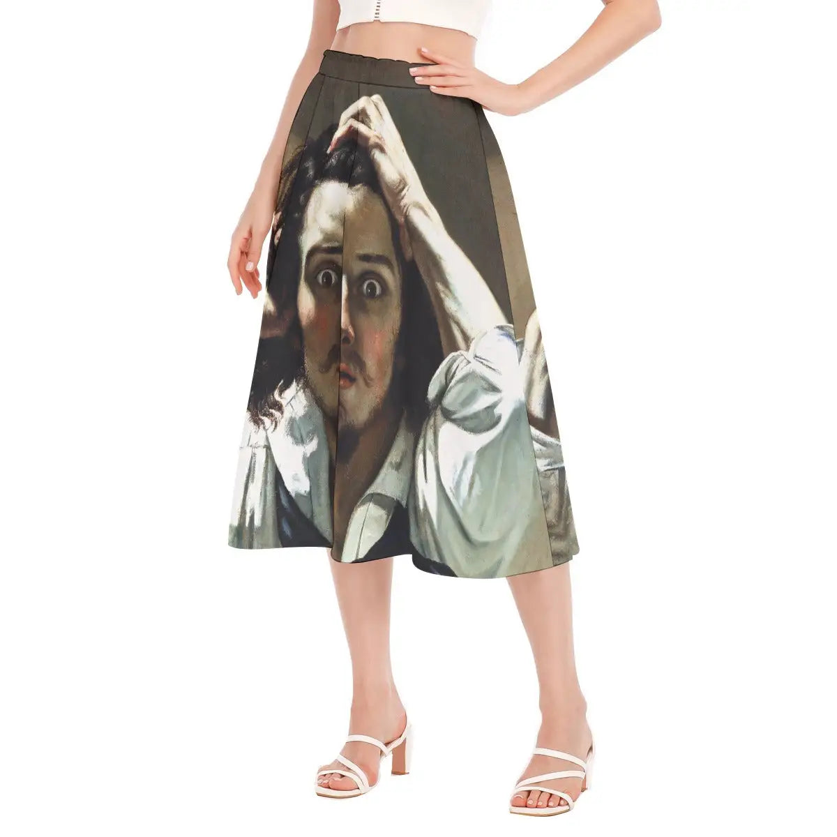 The Desperate Man Skirt styled with white blouse and minimal jewelry for elegant museum opening event