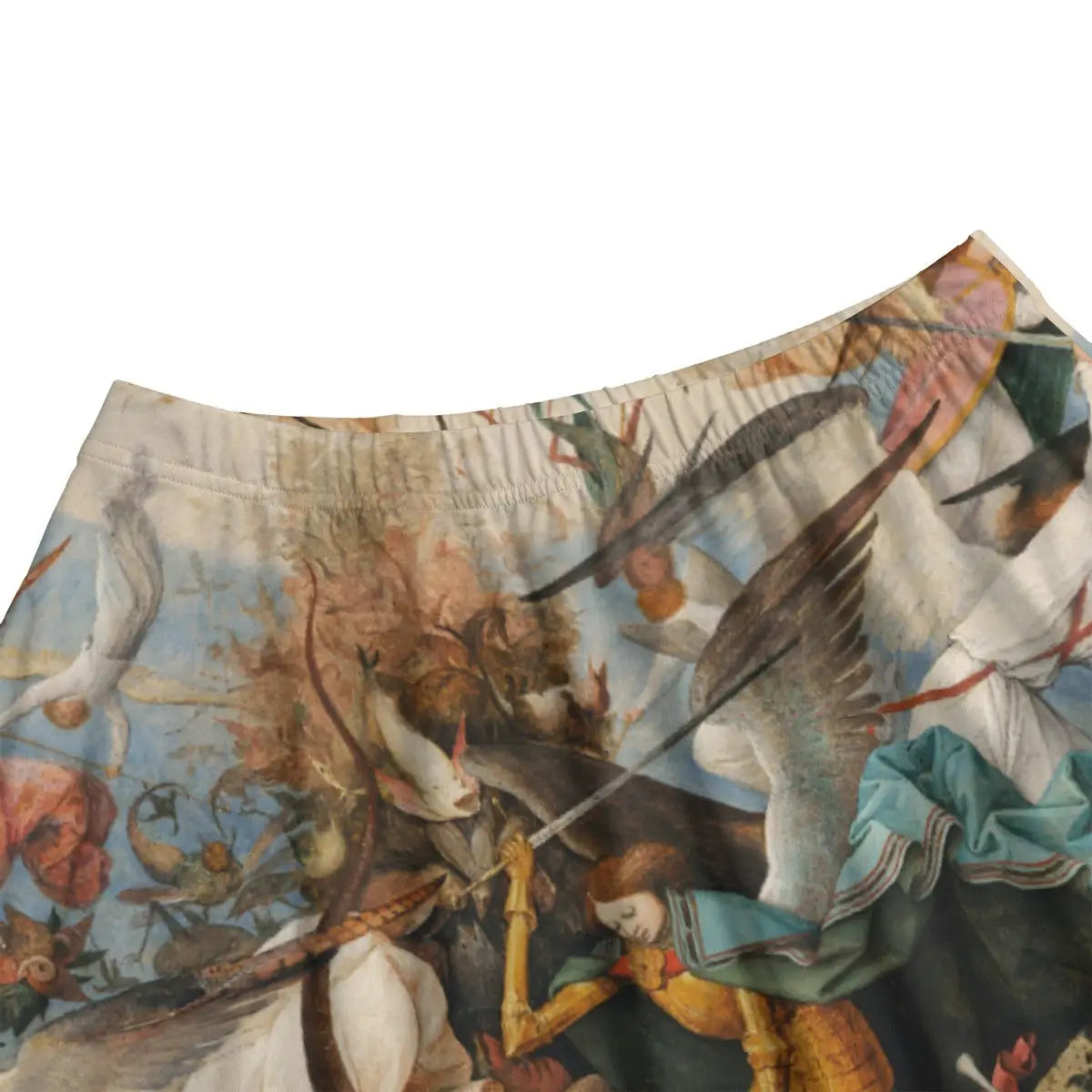 Close-up of Archangel Michael and transforming demon creatures from Bruegel's Northern Renaissance masterpiece beautifully rendered on premium fabric