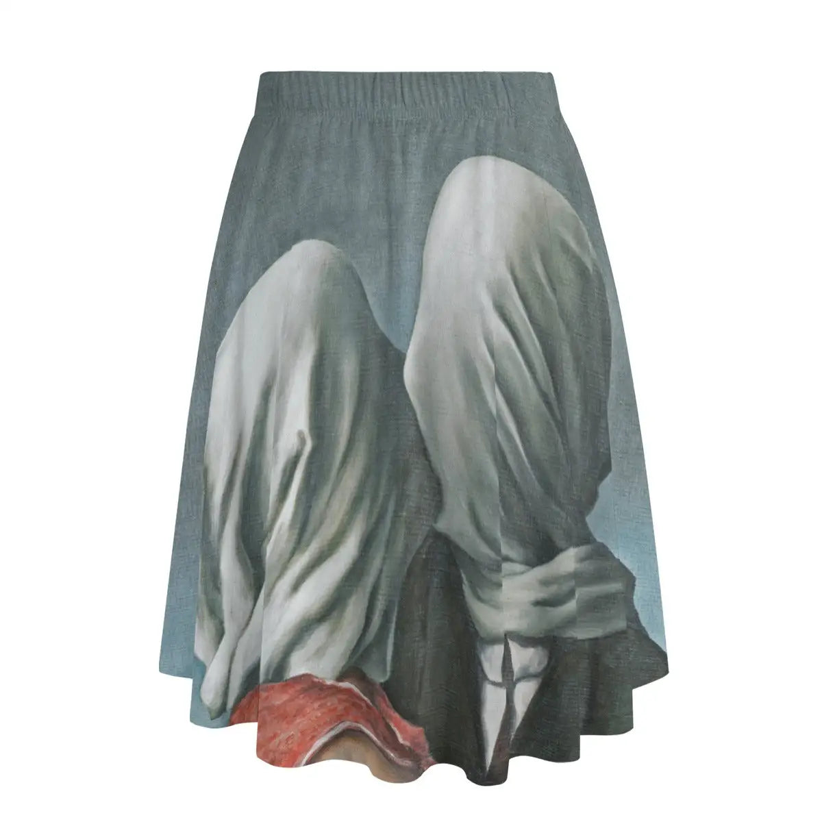 Back view of surrealist-inspired maxi skirt showing how the veiled romance wraps enigmatically around the garment