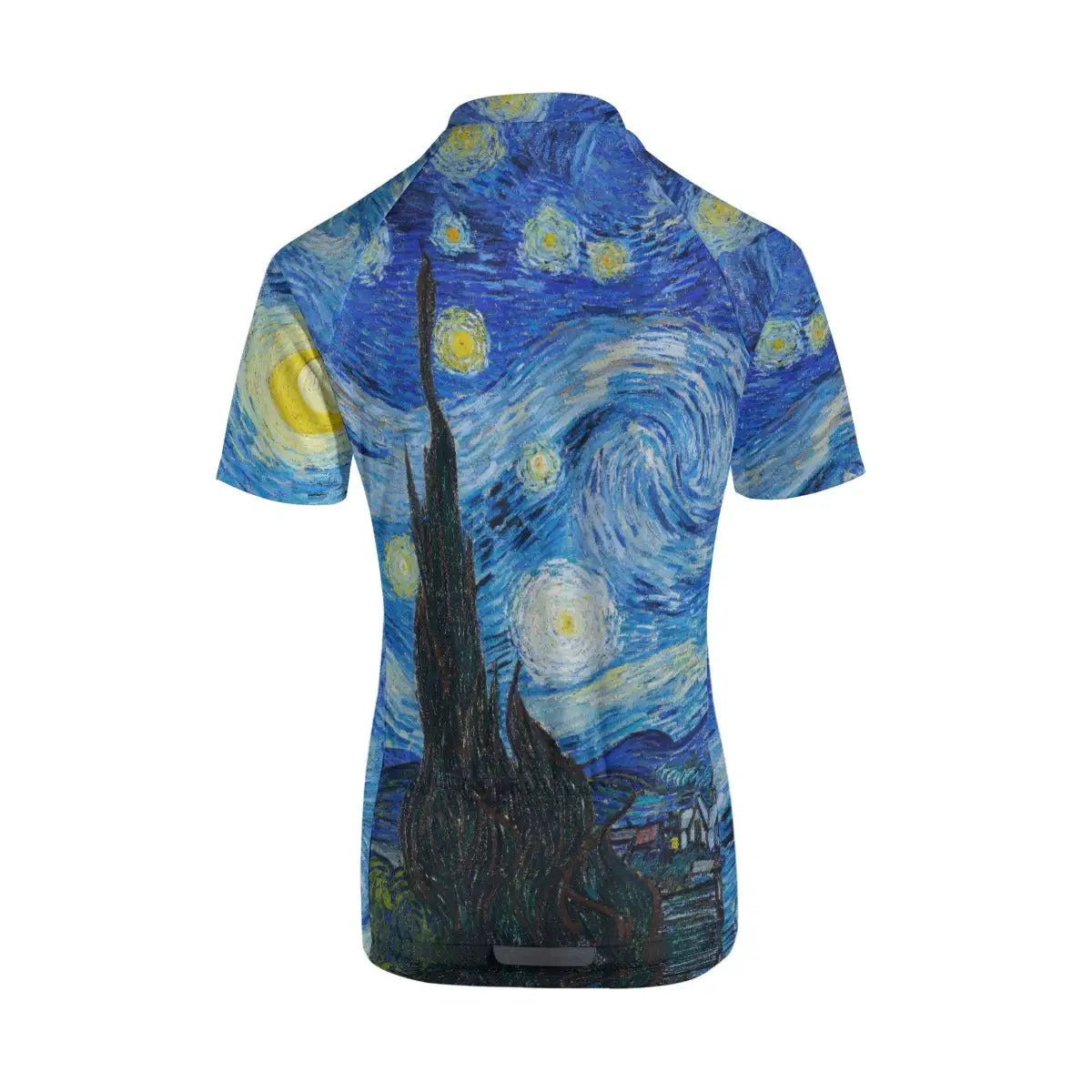 Back view showing the three functional storage pockets on Starry Night women's cycling jersey