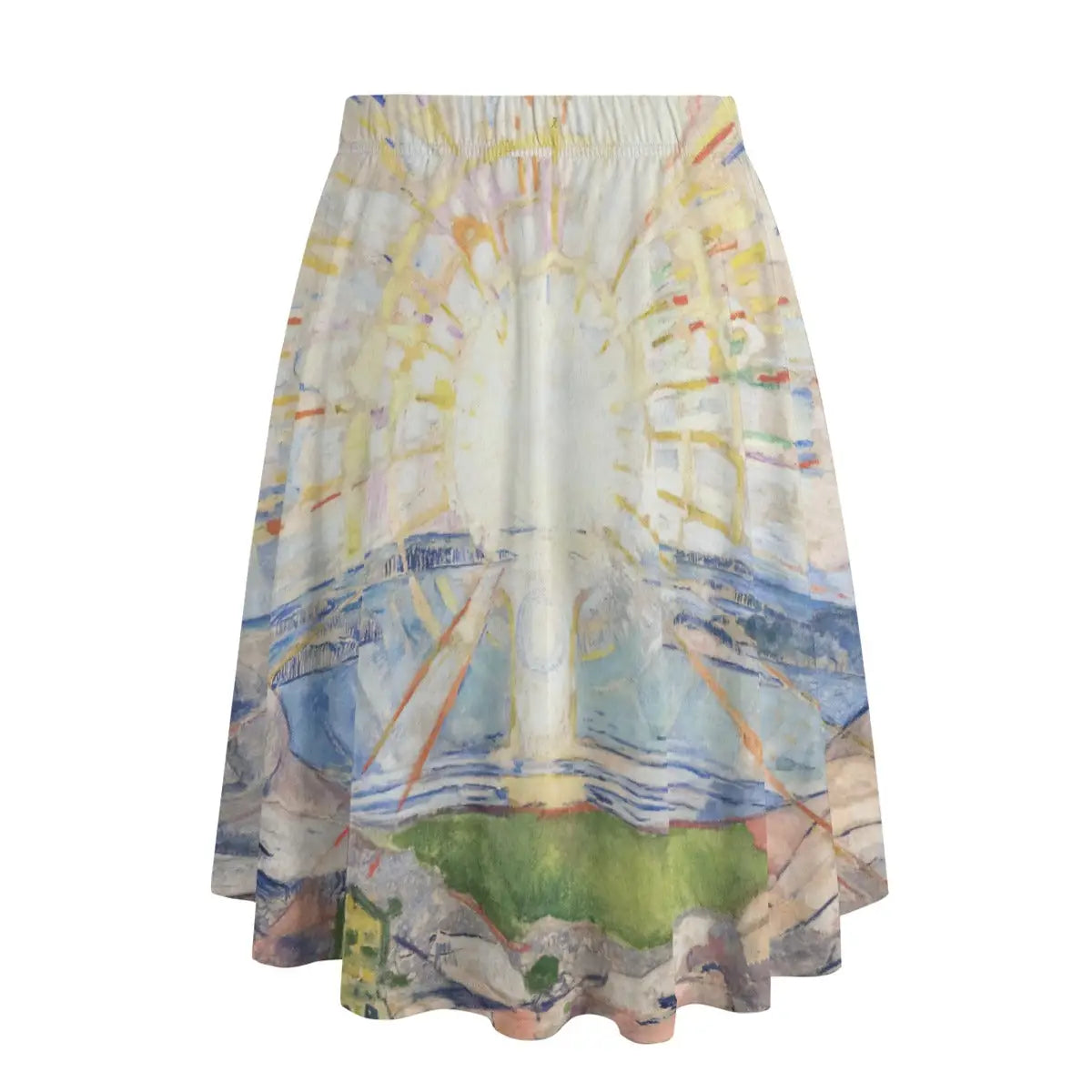 Back view of Munch's The Sun maxi skirt showing complete 360-degree radiant pattern