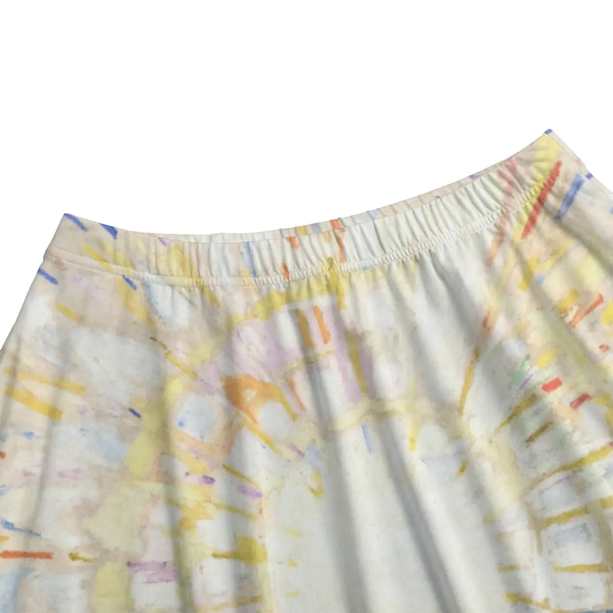Side view of A-line Sun skirt showing dynamic movement of fabric with sunburst pattern