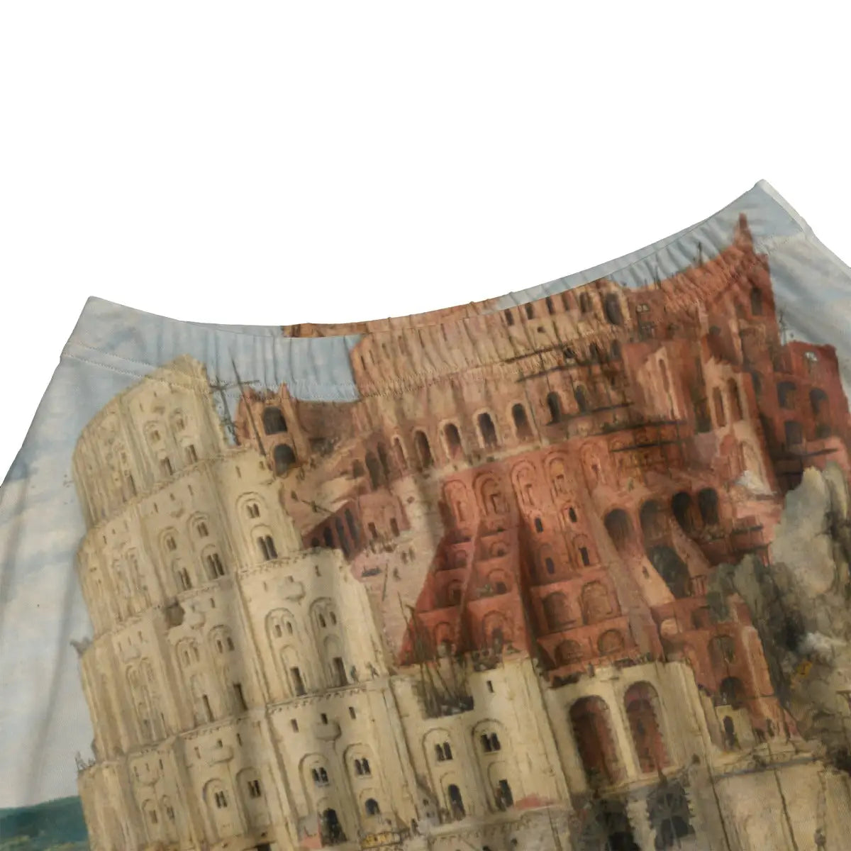 Close-up of intricate architectural details and Roman-inspired elements from Bruegel's Renaissance masterpiece beautifully rendered on premium fabric