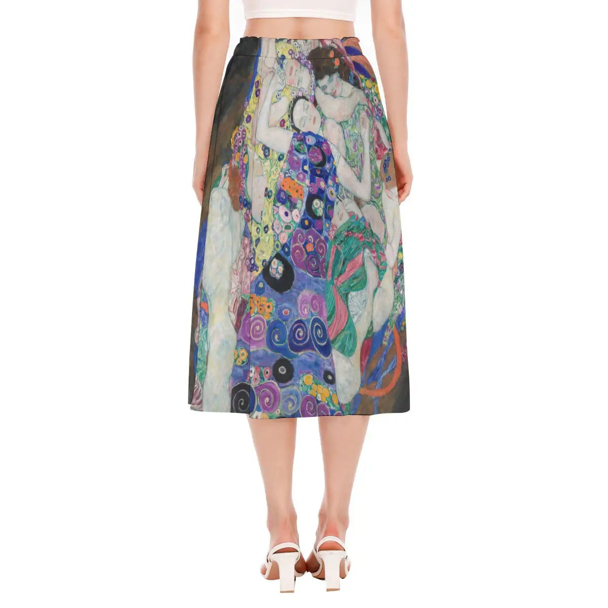 Back view of Gustav Klimt Skirt displaying continuous wrap-around pattern that captures the dreamy feminine imagery