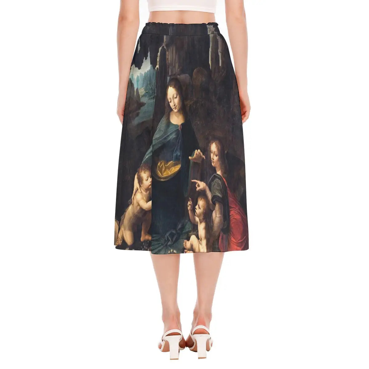 Back view of Leonardo da Vinci Skirt displaying continuous wrap-around pattern that captures the entire Renaissance masterpiece