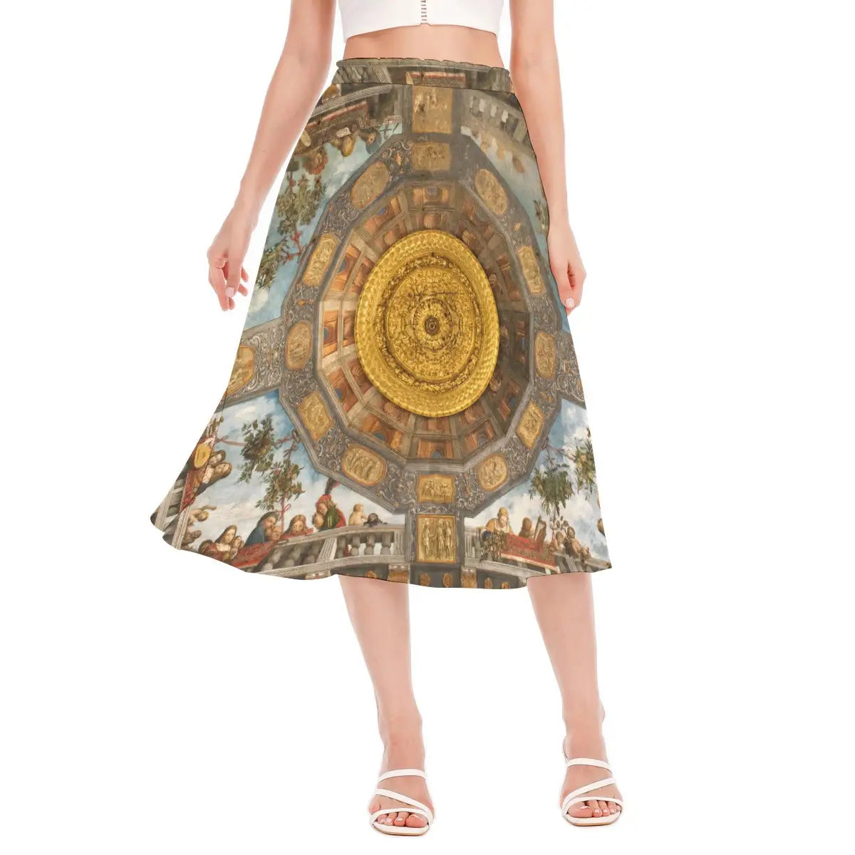 Treasure Room Fresco by Benvenuto Tisi Chiffon Skirt front view showing the balcony scene with noble figures against turquoise sky