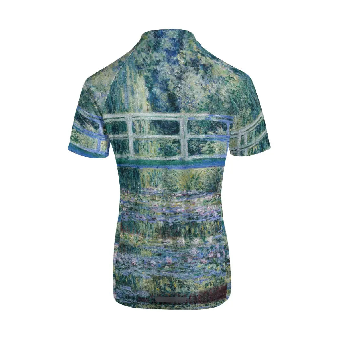 Back view showing the three functional storage pockets on Water Lilies women's cycling jersey