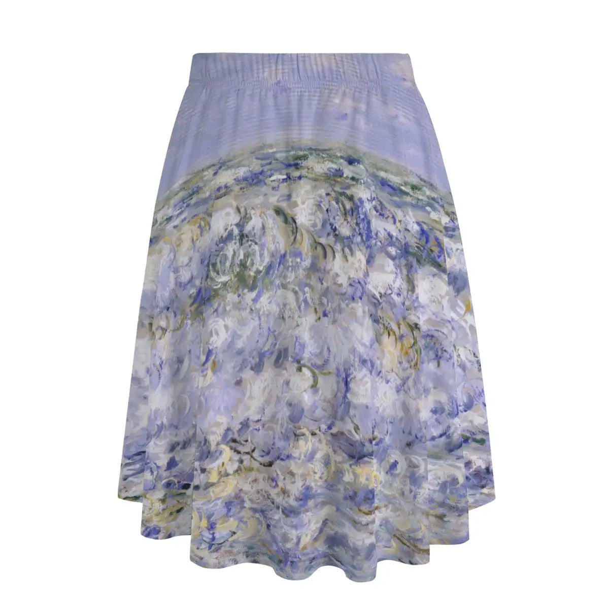Back view of Normandy-inspired maxi skirt showing how the dramatic seascape wraps energetically around the garment