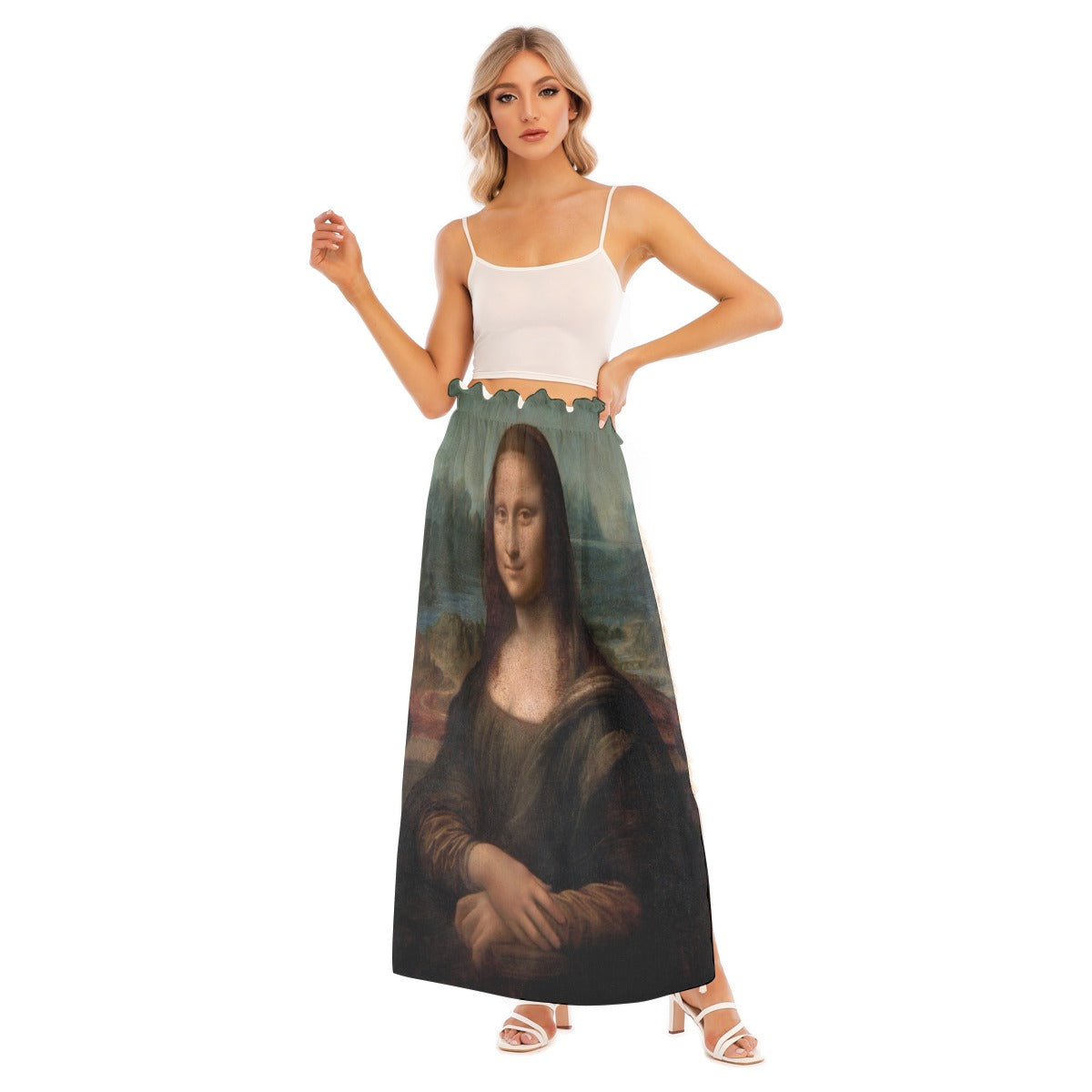 Enigmatic Mona Lisa Side Split Skirt - Wearable Art