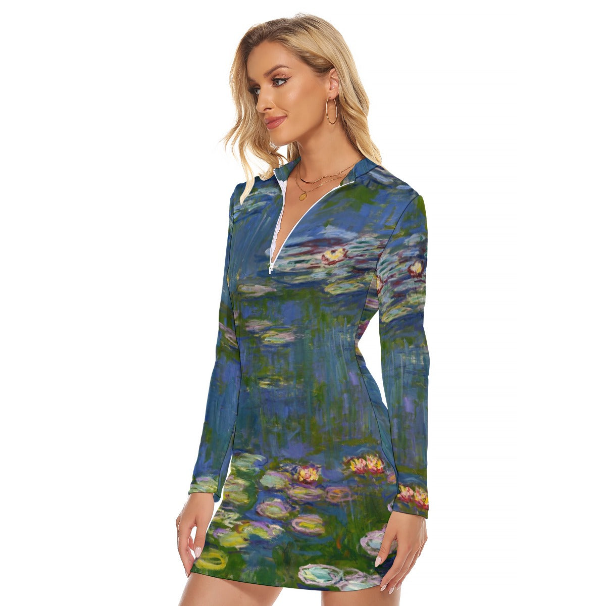 Dreamy Bodycon Dress with Water Lilies Print