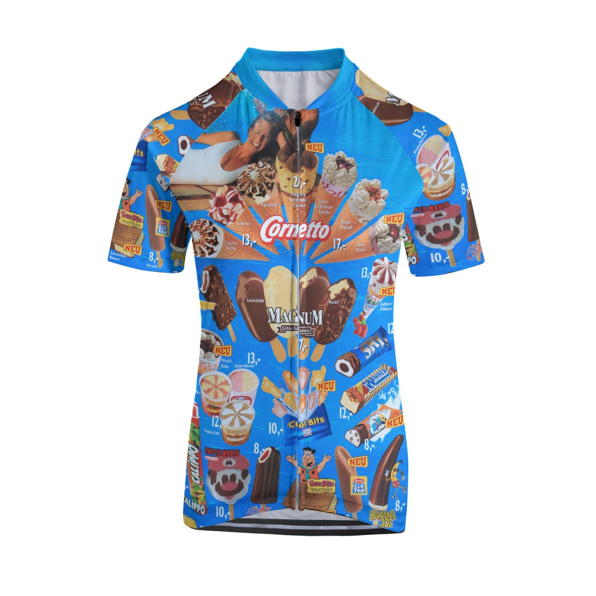 Women’s cycling jersey with vibrant ice cream design inspired by Hawaii.