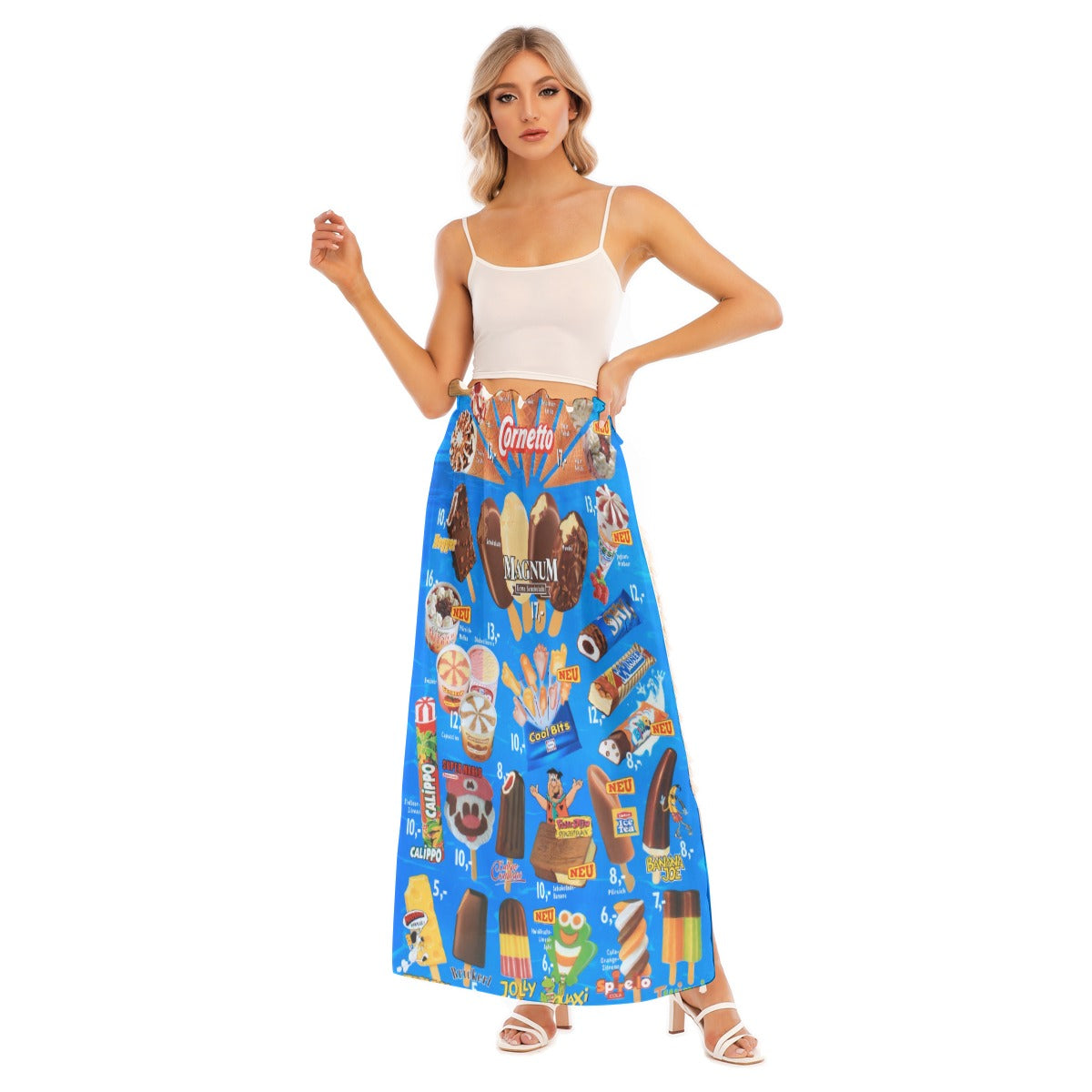 Vibrant tropical ice cream print skirt with side split