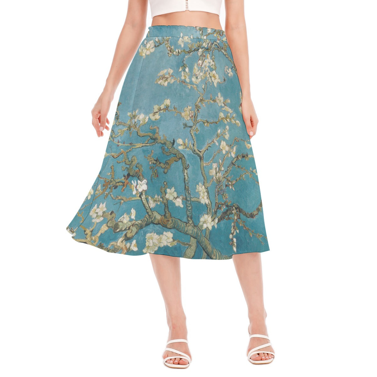 Whimsical Almond Blossom Chiffon Skirt