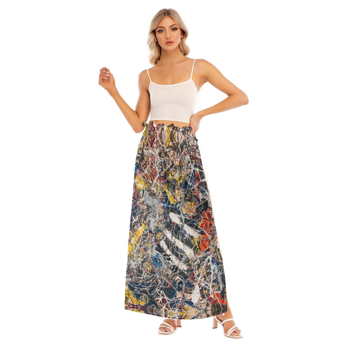 Vibrant splatter design on side split skirt