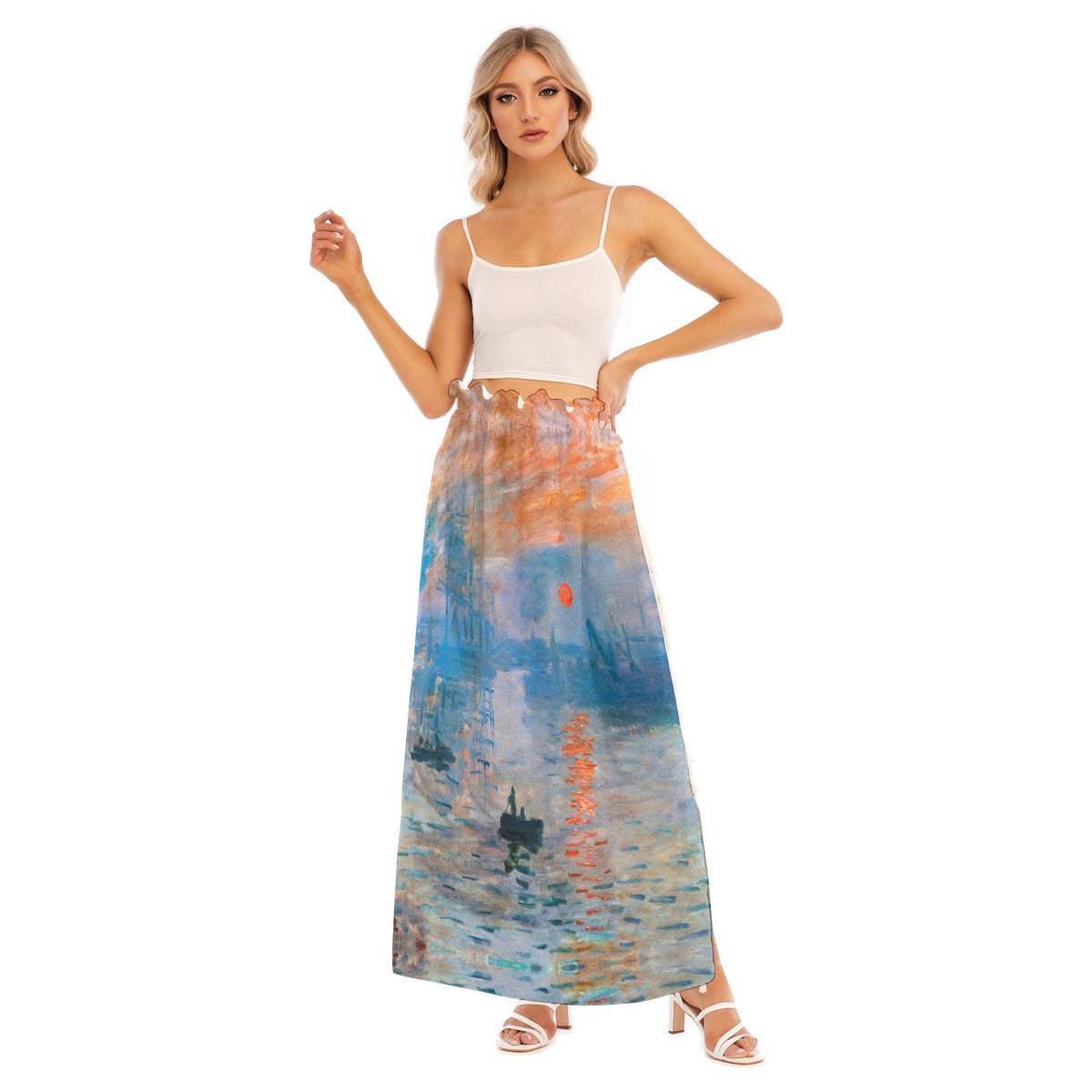 Ethereal side split skirt with impressionist design