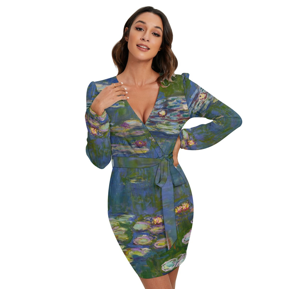 Enchanted Lily Pond Long Sleeve Dress - Front View