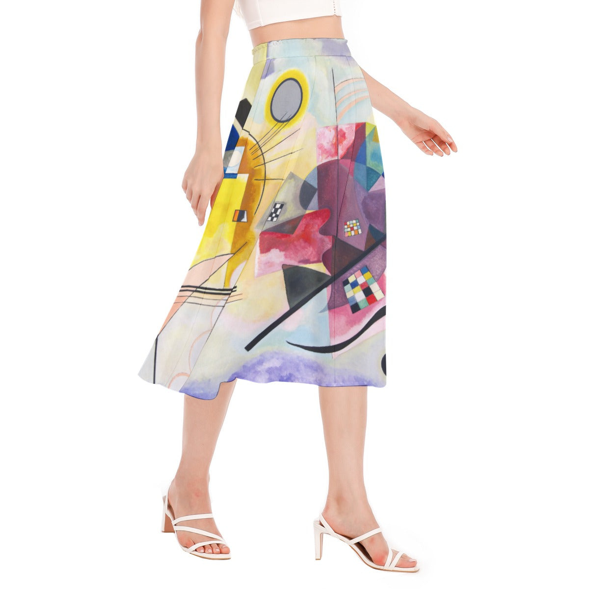 Flowing chiffon skirt in yellow, red, and blue