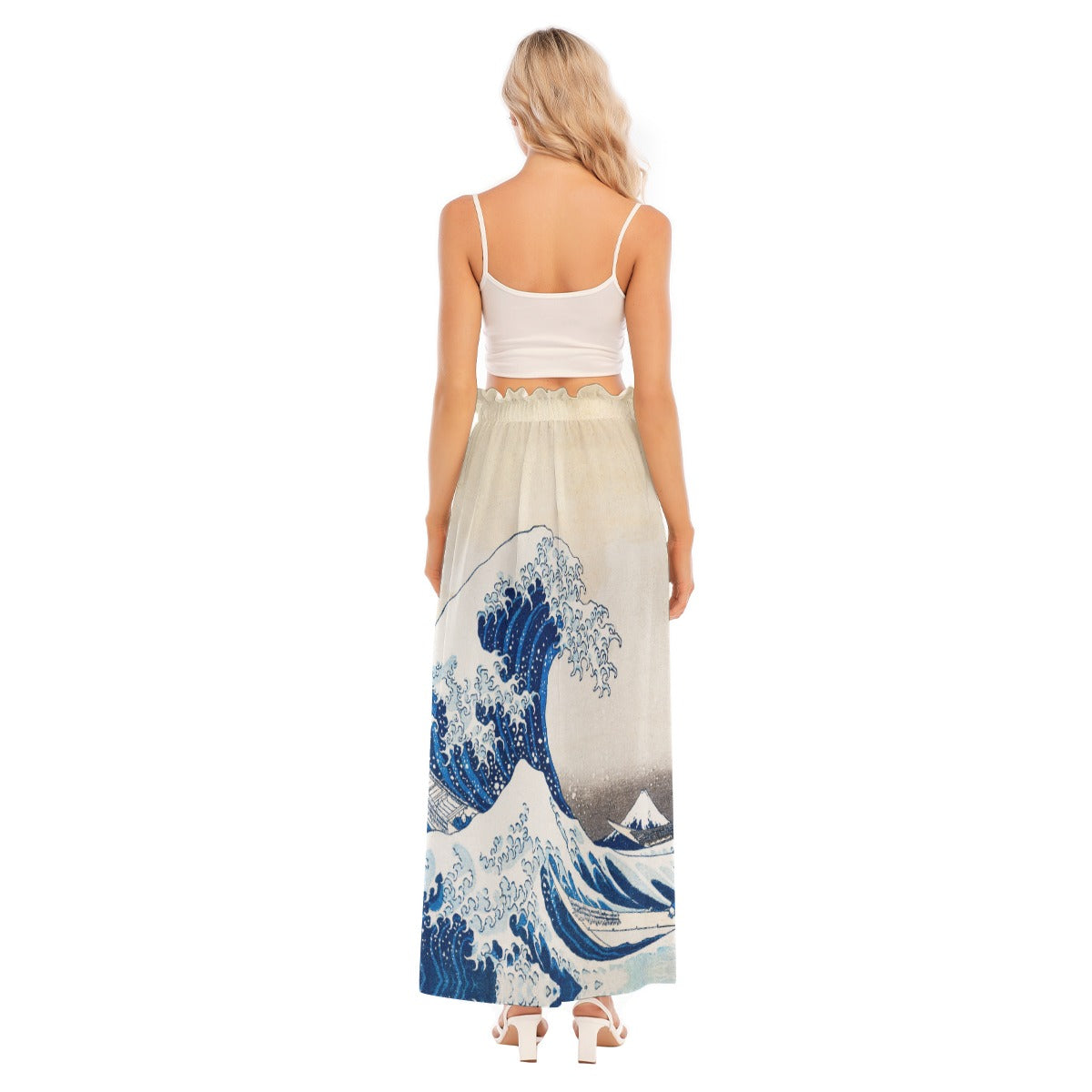 Vibrant oceanic design skirt inspired by Japanese art