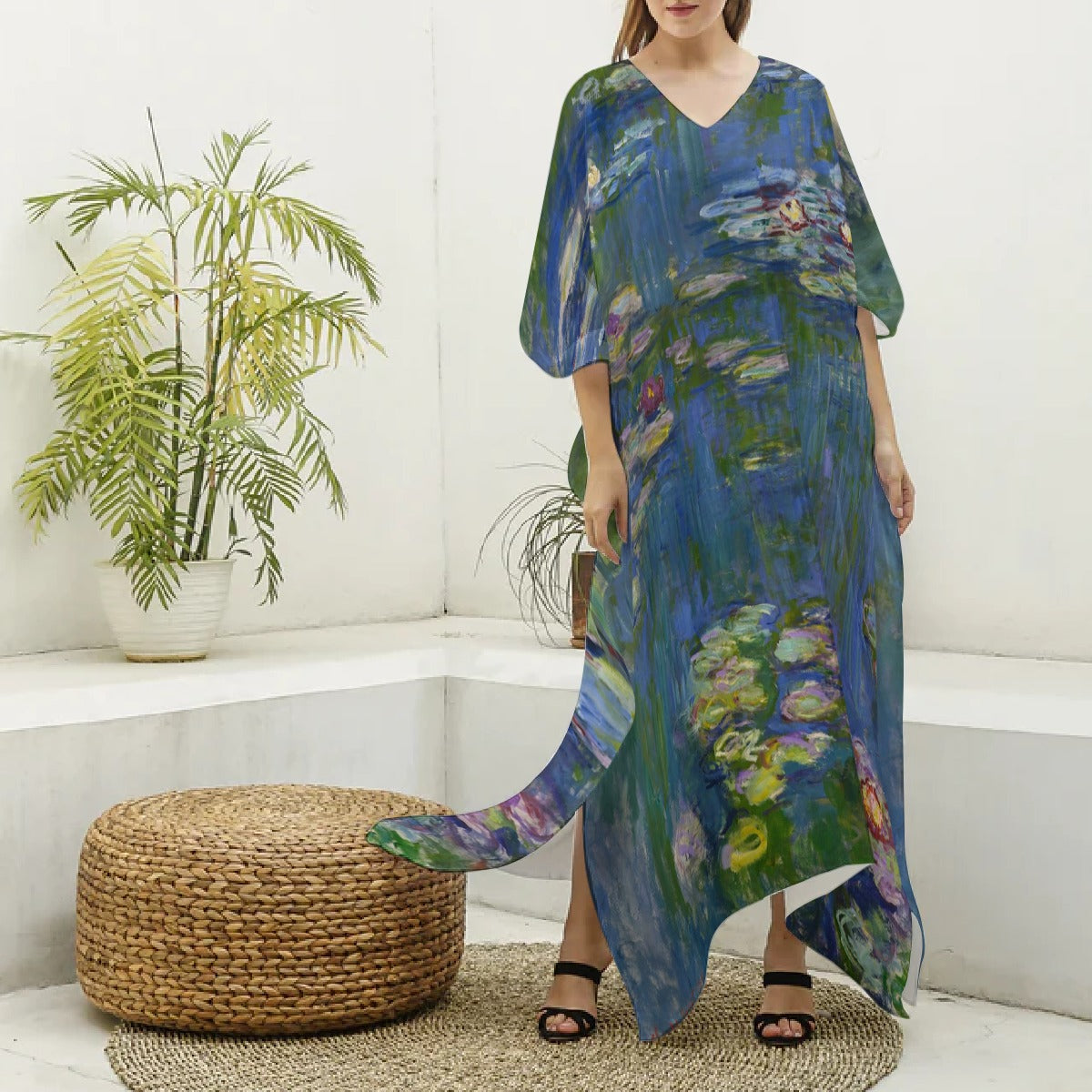 Enchanted Lily Pond Silk Kaftan Robe for Women