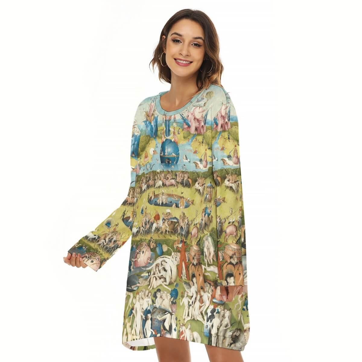 Loose Fit Dress with Surreal Artwork