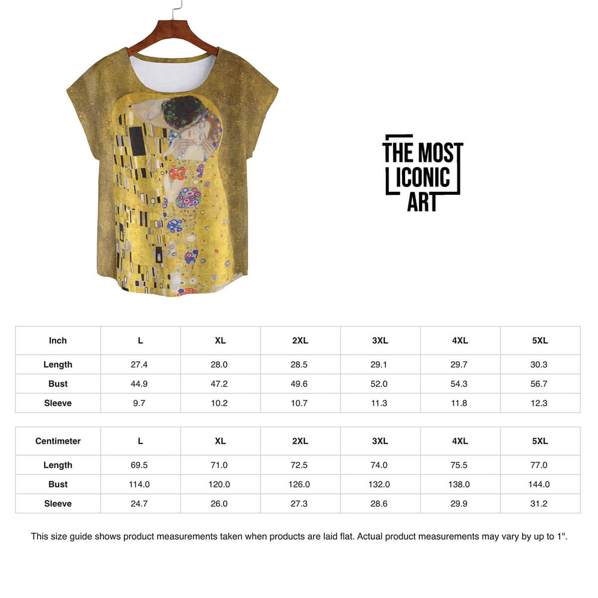 Gustav Klimt Kysset Kurvet T-shirt plusstørrelse