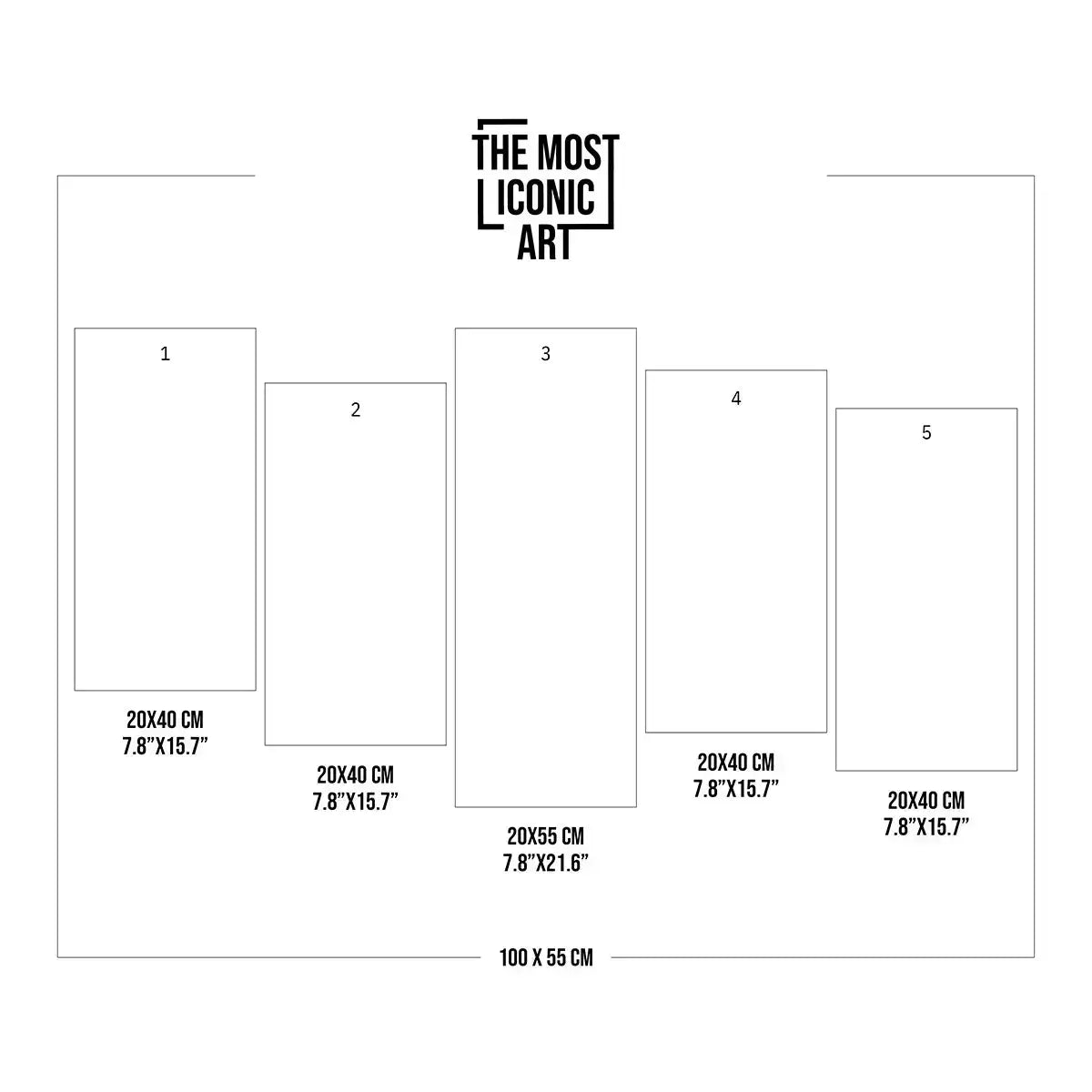 Art Painting Framed Mural Five-Piece Size Chart