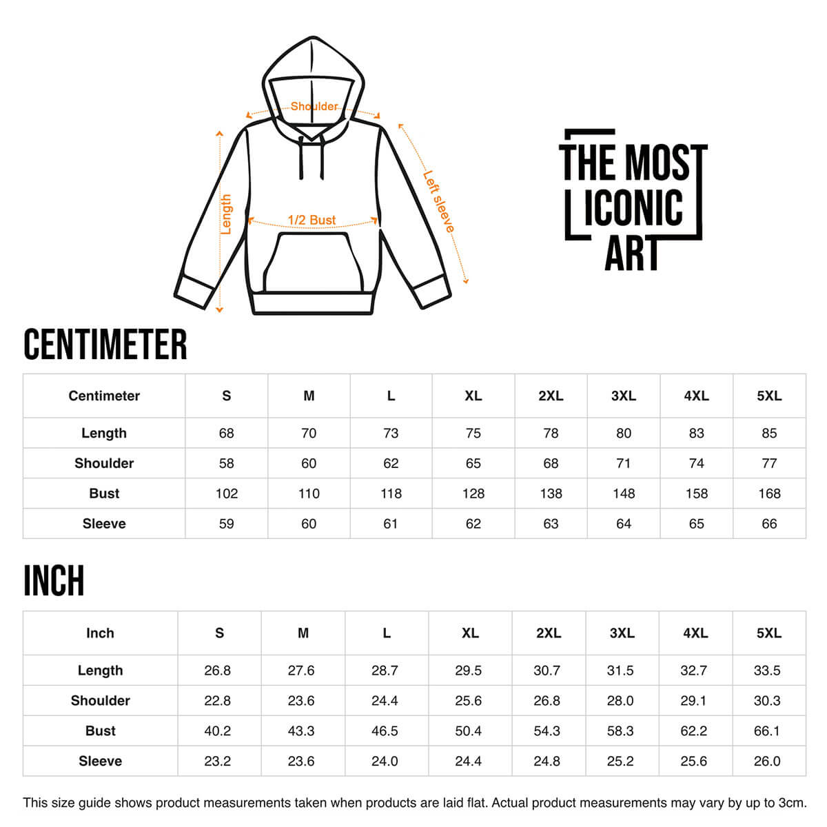 Size Chart - Artistic Hoodies by The Most Iconic Art